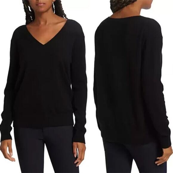 NEW Vince Weekend Cashmere V-Neck Sweater Women's Black Size: Large - Picture 2 of 10